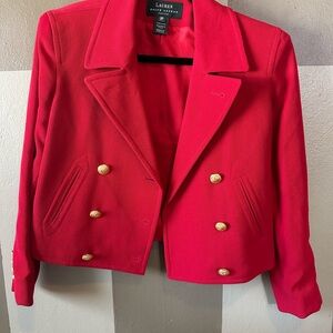 Vintage 80/90s Ralph Lauren Women's Red cropped Blazer with Gold Buttons
